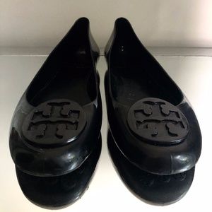 Tory Burch Reva Jellies Rubber Flats Black Logo 8
